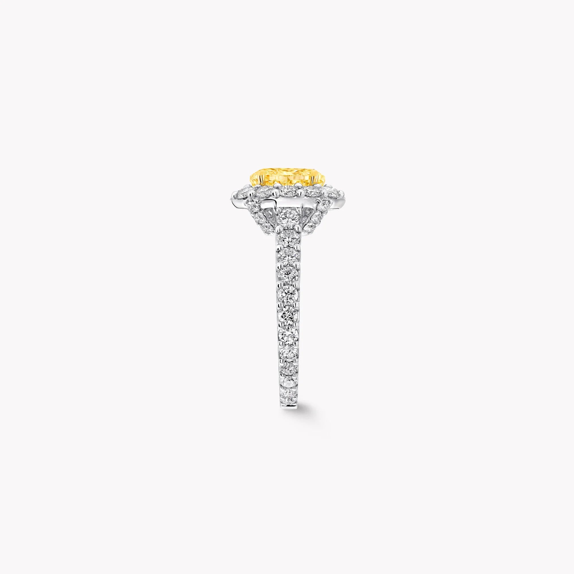 2.57 CT Oval Fancy Yellow Lab Diamond Halo Engagement Ring – IGI Certified | 18K Gold