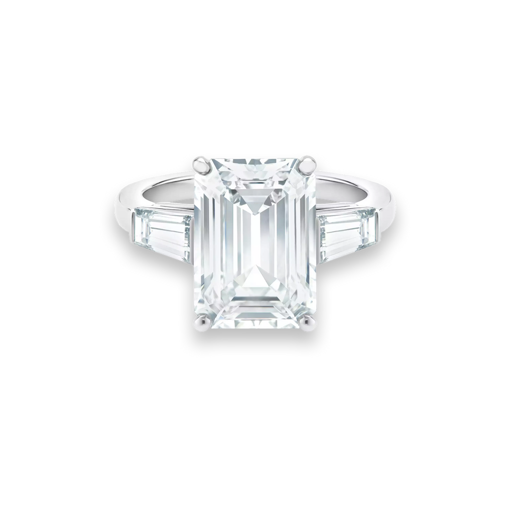 3.80 CT Emerald Cut Lab Diamond Ring with Side Stones – IGI Certified | 18K Gold