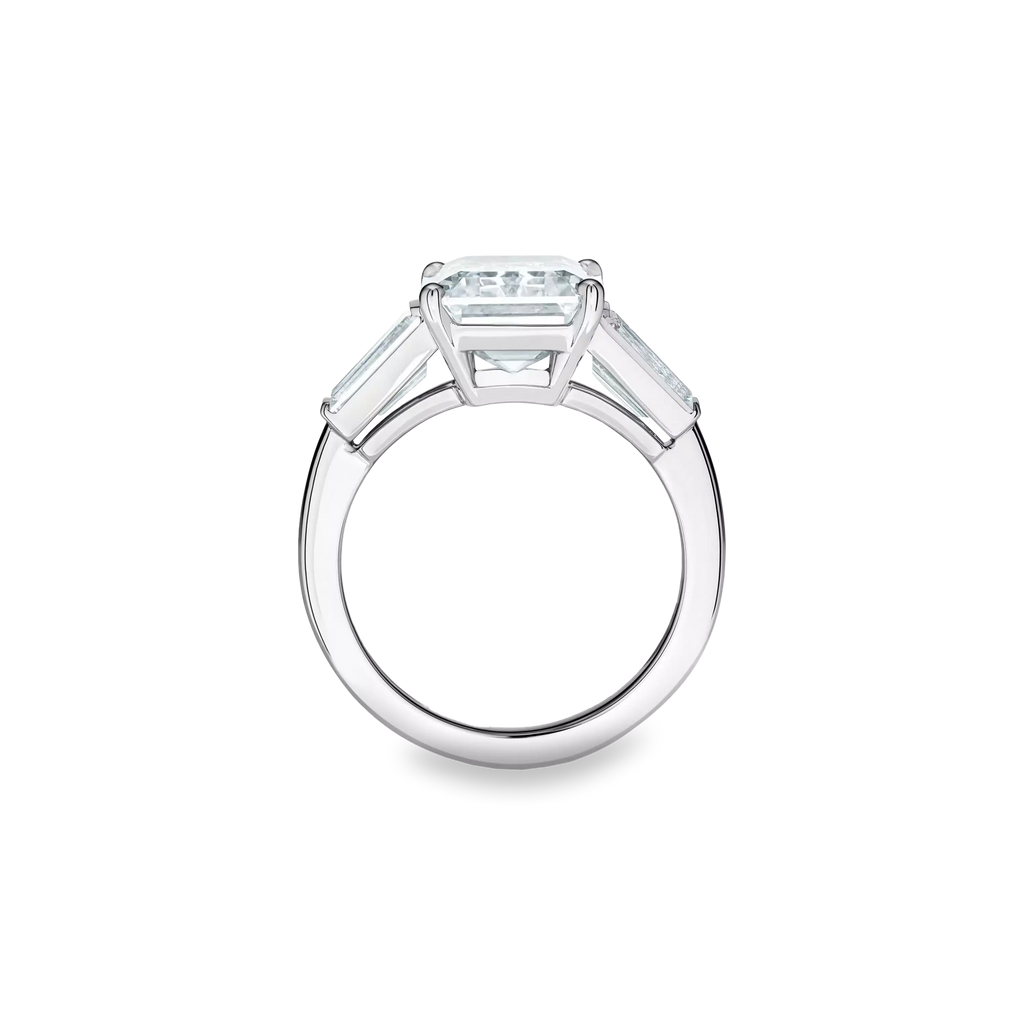 3.80 CT Emerald Cut Lab Diamond Ring with Side Stones – IGI Certified | 18K Gold