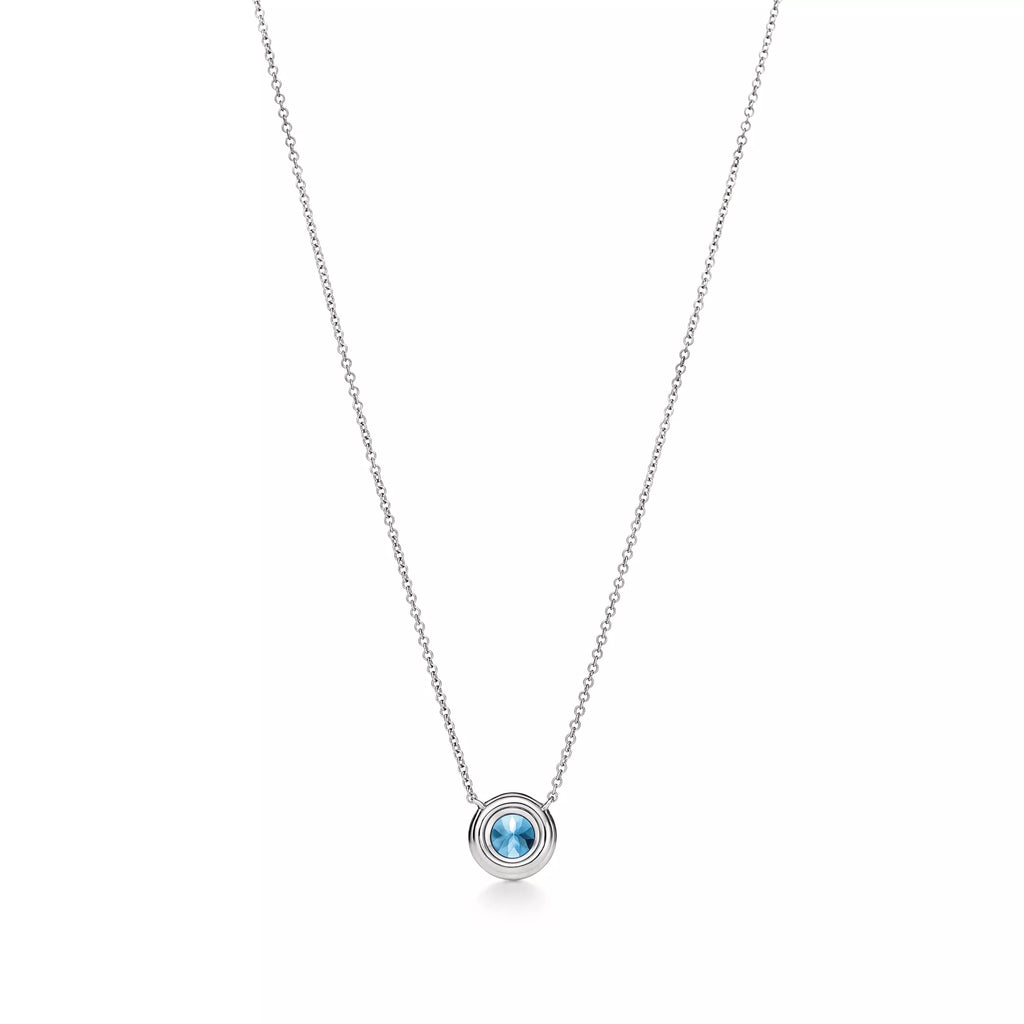 0.80 CT Round Aquamarine & Diamond Halo Necklace – 18K Gold