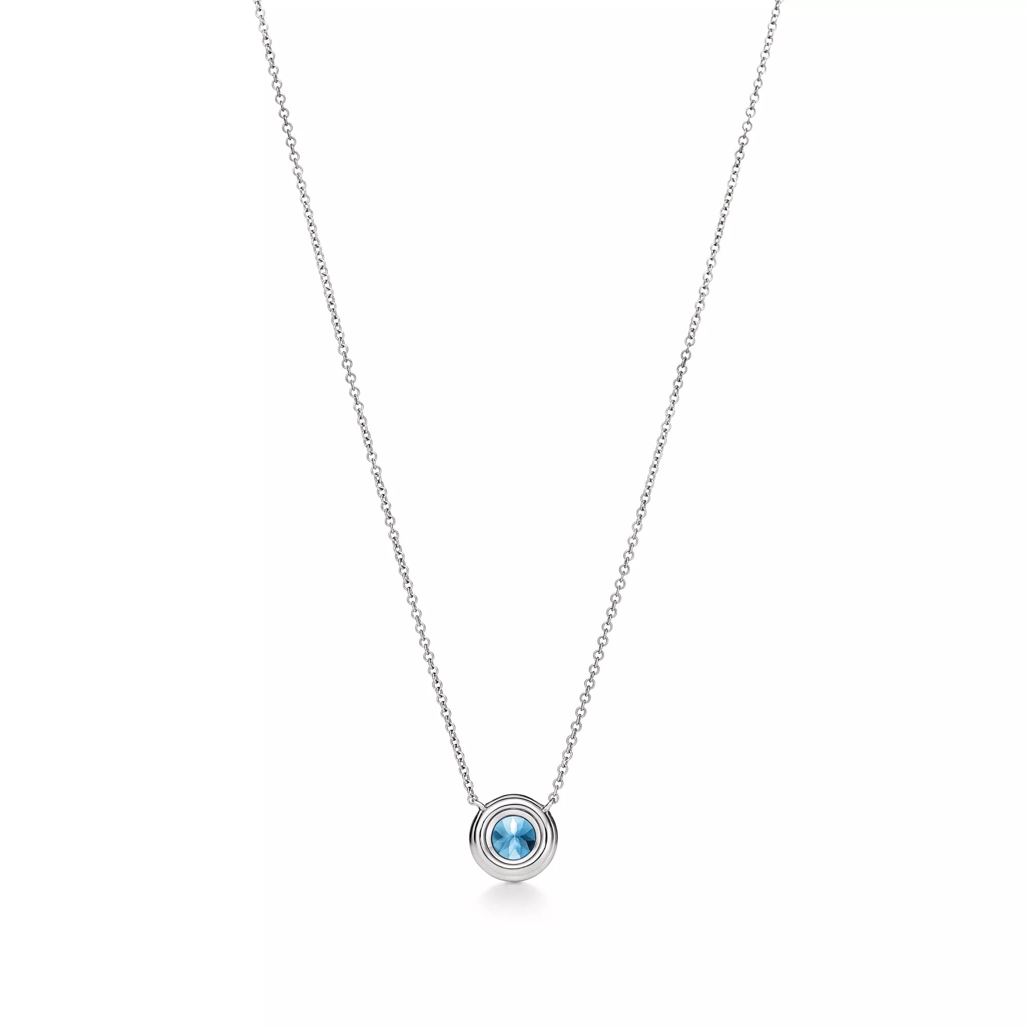 0.80 CT Round Aquamarine & Diamond Halo Necklace – 18K Gold