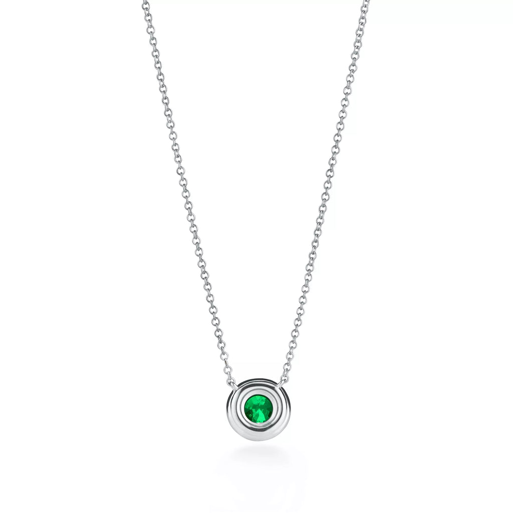 0.80 CT Round Emerald & Diamond Halo Necklace – 18K Gold