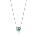 0.80 CT Round Emerald & Diamond Halo Necklace – 18K Gold