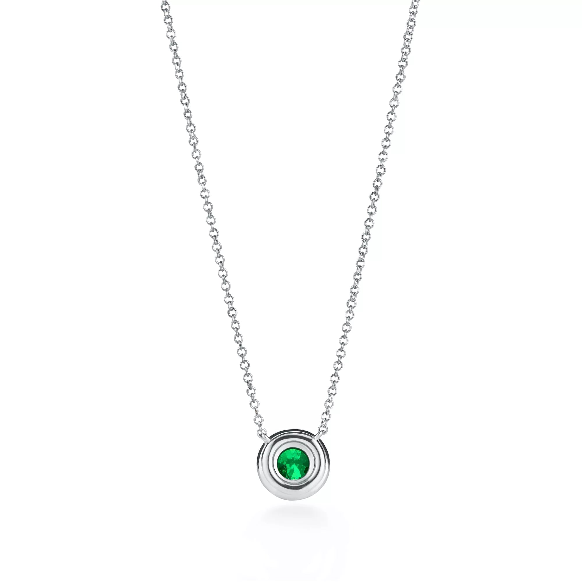 0.80 CT Round Emerald & Diamond Halo Necklace – 18K Gold