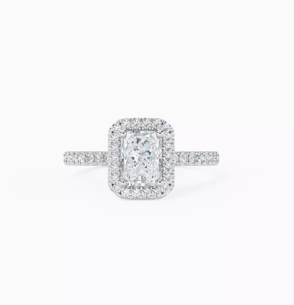 2.00 Carat Radiant Cut Lab Grown Diamond Halo Engagement Ring