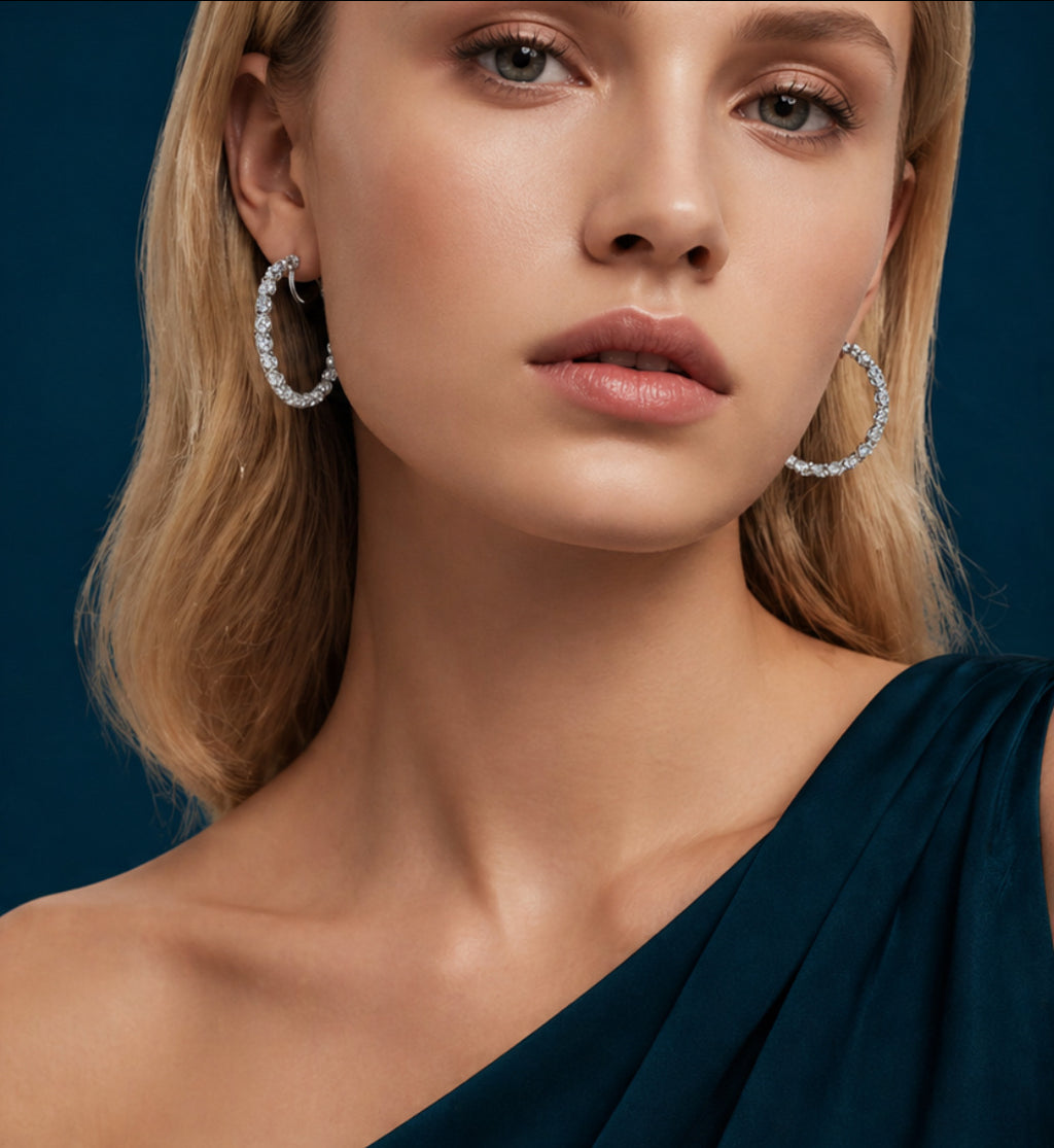 Round Diamond Hoop Earrings