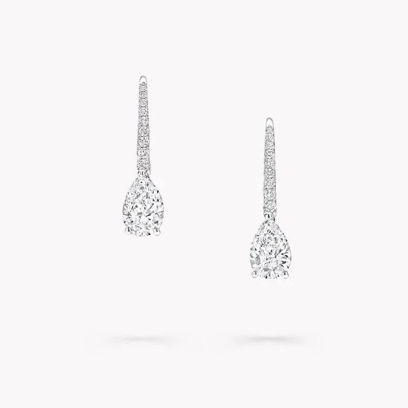 Anguroff Classic 4.00 Carat Pear Lab Diamond Drop Earrings – Pavé Swan Hooks | IGI Certified | 18K Gold