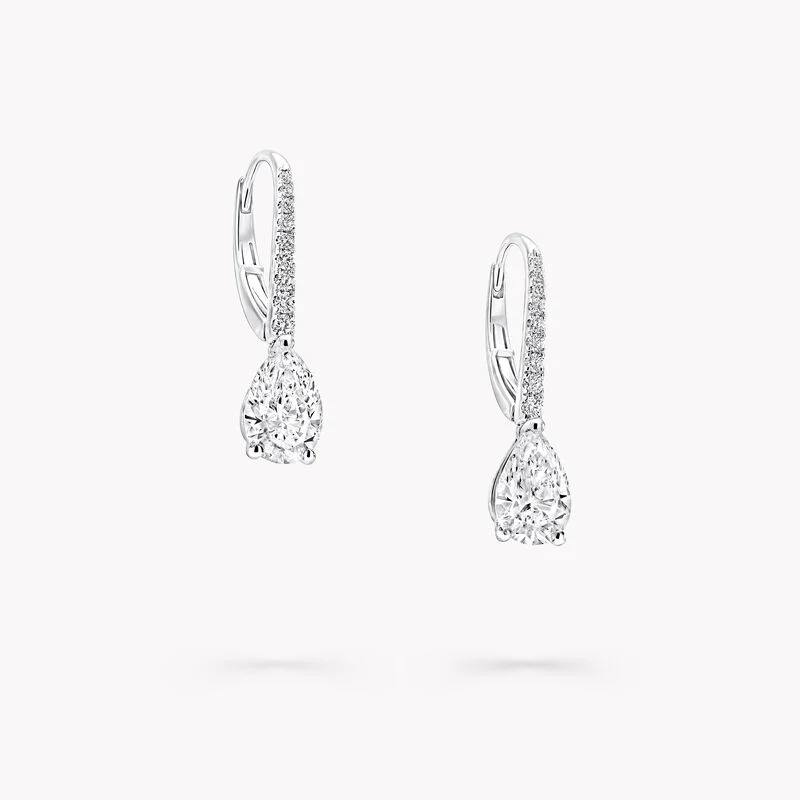 Anguroff Classic 4.00 Carat Pear Lab Diamond Drop Earrings – Pavé Swan Hooks | IGI Certified | 18K Gold