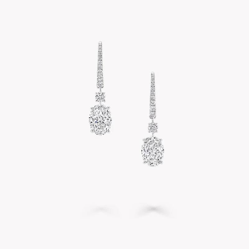 Anguroff Classic 5.30 Carat Oval Lab Diamond Drop Earrings – Pavé Swan Hooks | IGI Certified | 18K Gold