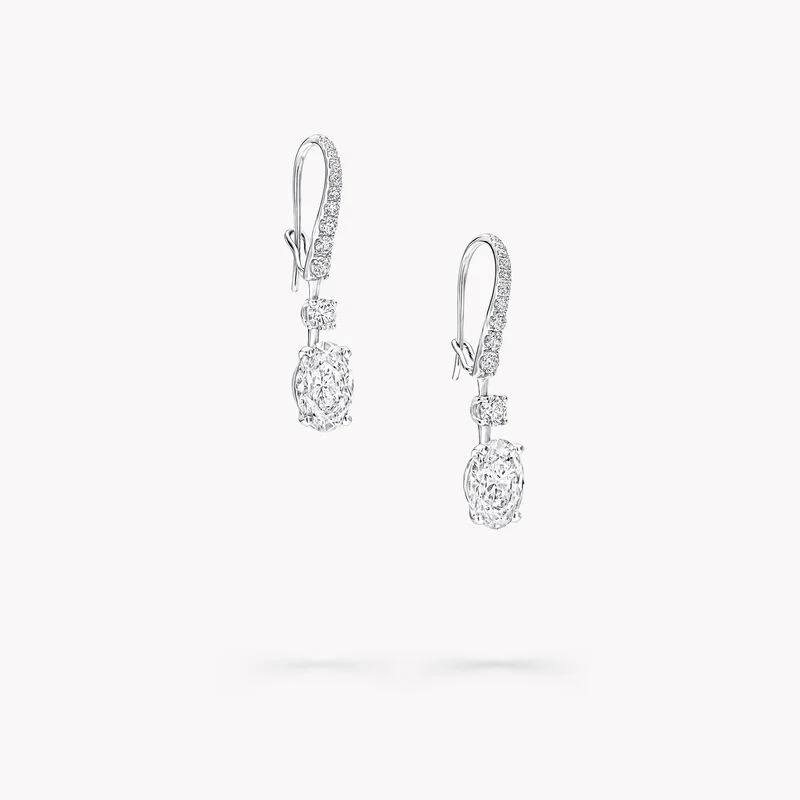 Anguroff Classic 5.30 Carat Oval Lab Diamond Drop Earrings – Pavé Swan Hooks | IGI Certified | 18K Gold