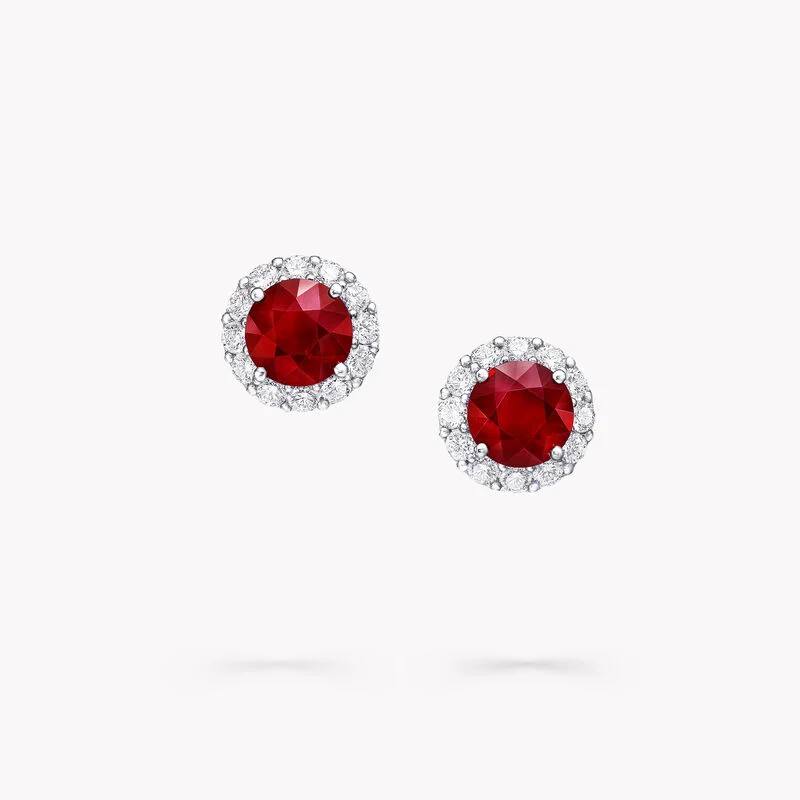 Anguroff Icon Ruby & Pavé Diamond Stud Earrings – Lab Pigeon’s Blood Ruby, IGI Certified Lab Diamonds, 18K Gold